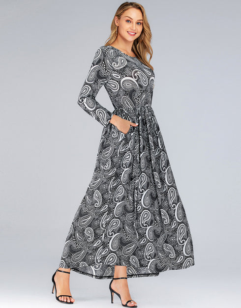 Modest Dress with Round Neck and Long Sleeves for Muslim Women